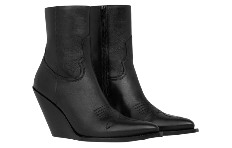 Order CELINE賽琳 皮革 拉鍊坡跟 短靴 女款 黑色