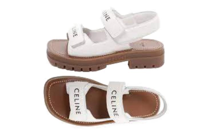 Shop (W) CELINE Leo 白色皮革凉鞋搭扣款 345663338C.01OA