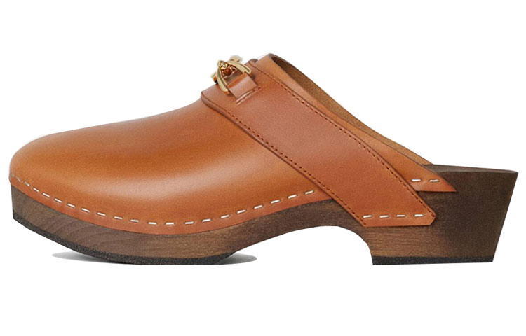 (W) CELINE Les Bois Leather Clogs 'Brown'