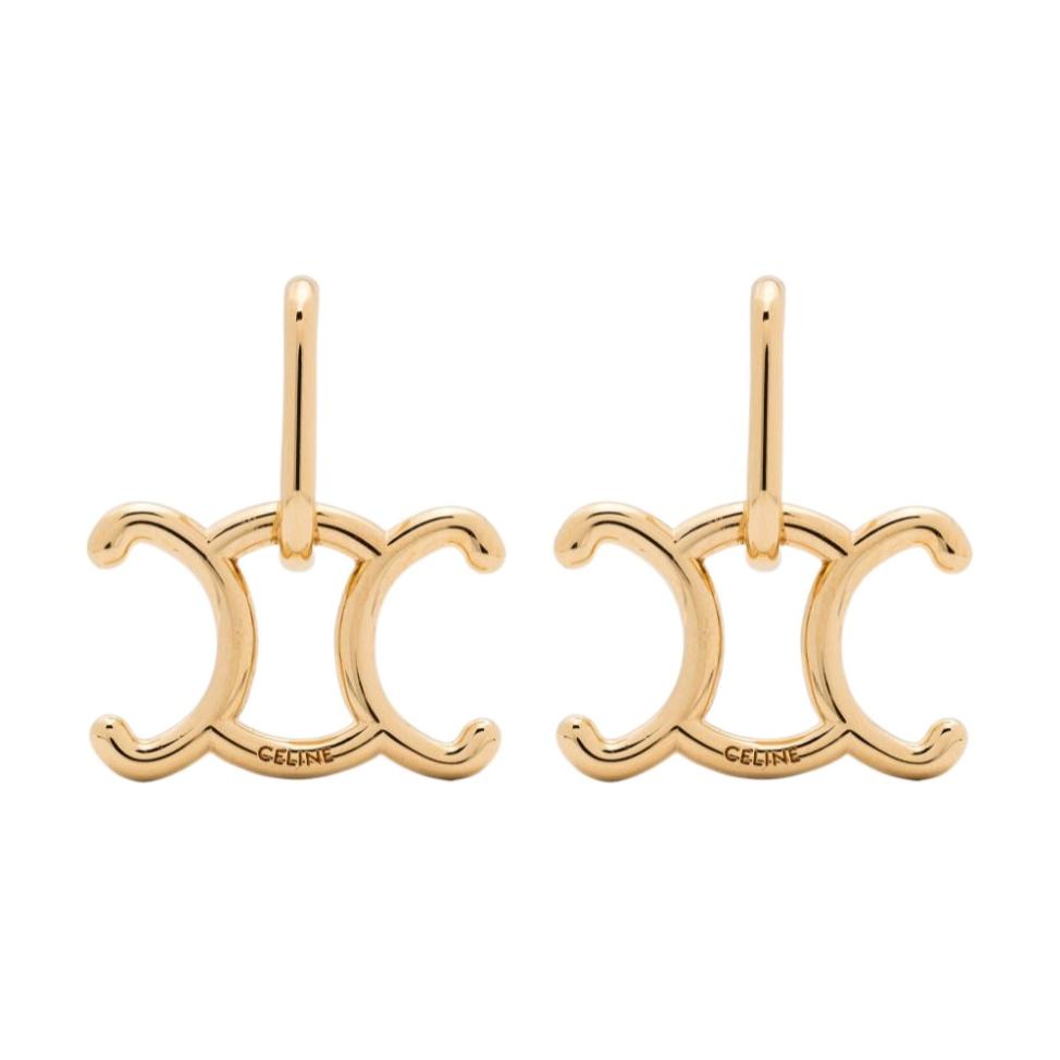 (Women) CELINE Letter Engraved Metallic Gold Earrings for Women. 460XI6BRA