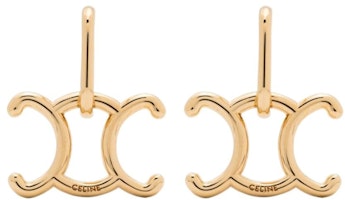 (Women) CELINE Letter Engraved Metallic Gold Earrings for Women. 460XI6BRA (Women) CELINE Letter Engraved Metallic Gold Earrings for Women. 460XI6BRA