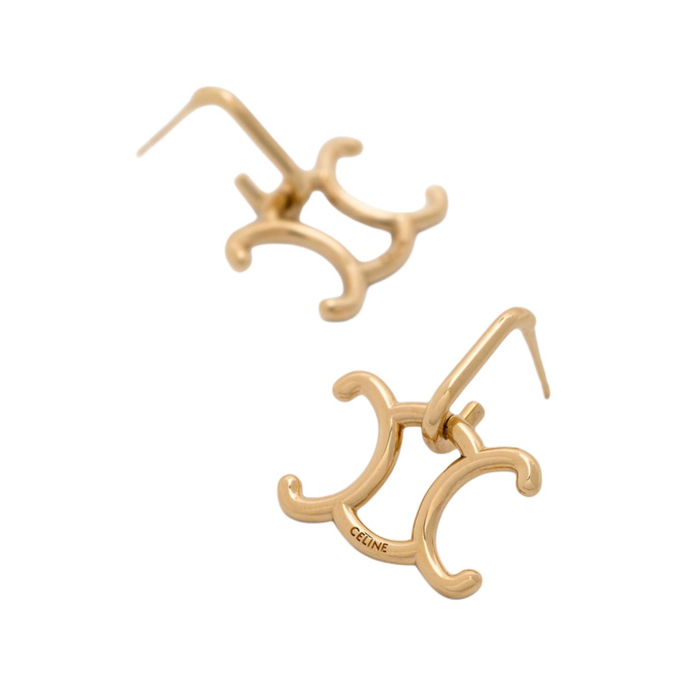 Lookbook (Women) CELINE Letter Engraved Metallic Gold Earrings for Women. 460XI6BRA