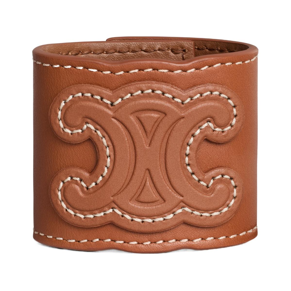 (Women) CELINE Logo Leather Hair Clip for Women - Gold/Tan Brown 460SE3BCF