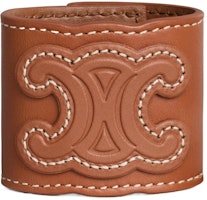 (Women) CELINE Logo Leather Hair Clip for Women - Gold/Tan Brown 460SE3BCF (Women) CELINE Logo Leather Hair Clip for Women - Gold/Tan Brown 460SE3BCF