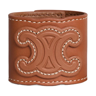 (Women) CELINE Logo Leather Hair Clip for Women - Gold/Tan Brown 460SE3BCF