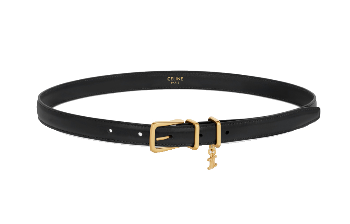 (Women) CELINE Logo Pendant Smooth Buckle Leather Belt  Black. 45BBQ3A01-38NO