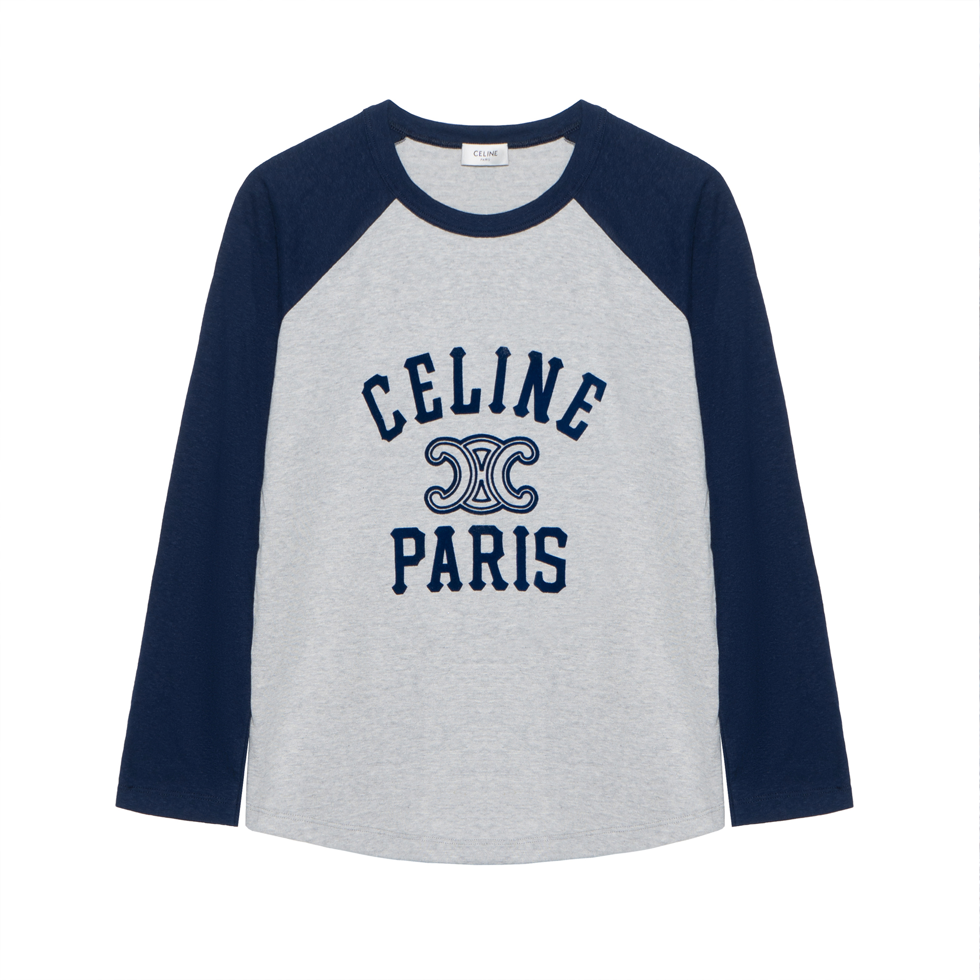(Women) CELINE Logo Print Colorblock Raglan Sleeve T-Shirt Women SS24 - Heather Gray. 2X04K865W-09SH