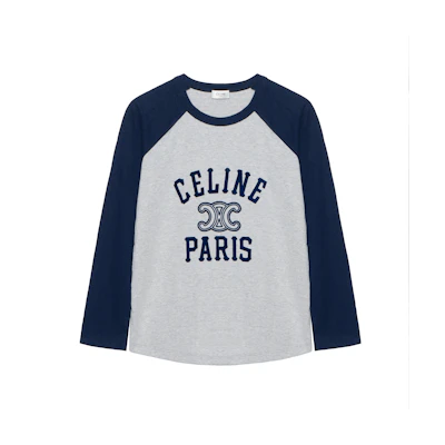 (Women) CELINE Logo Print Colorblock Raglan Sleeve T-Shirt Women SS24 - Heather Gray. 2X04K865W-09SH