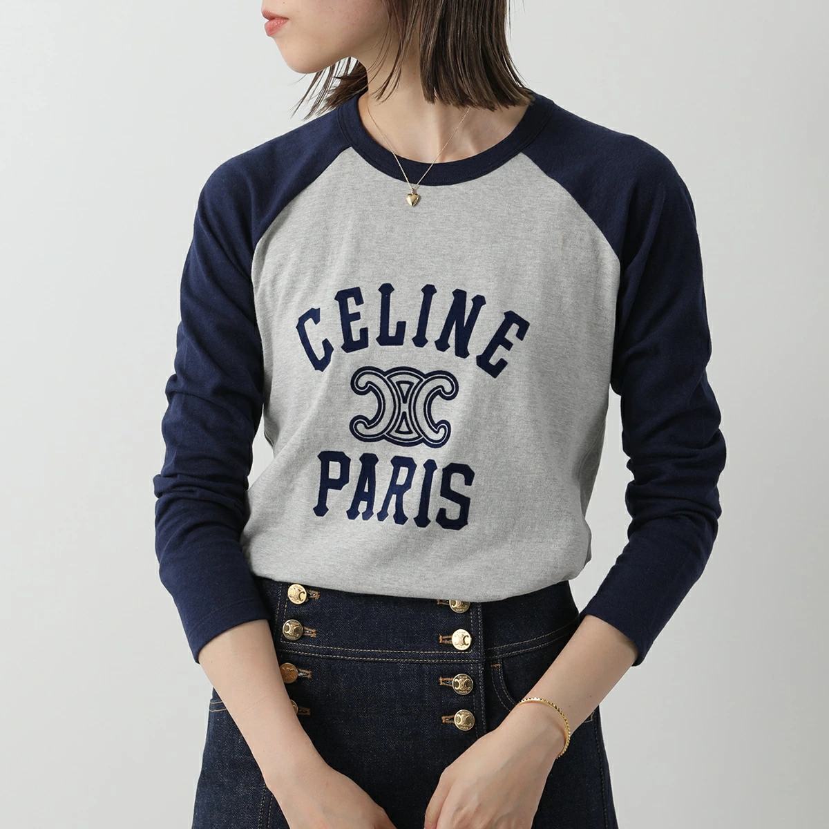 Shop (W) 赛琳 Logo印花拼色衣袖短袖T恤 女士 SS24 - 杂灰色 2X04K865W-09SH