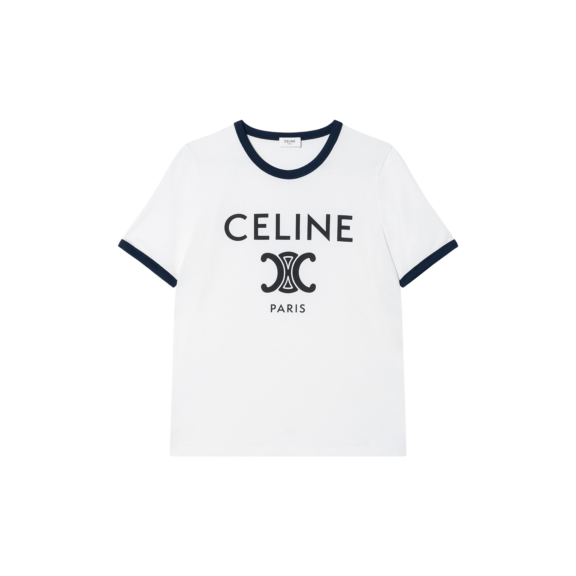 (Women) CELINE Logo Print Crewneck T-Shirt White Short Sleeve Casual Tee. 2X872501F-01NB