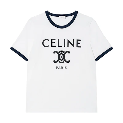 (Women) CELINE Logo Print Crewneck T-Shirt White Short Sleeve Casual Tee. 2X872501F-01NB