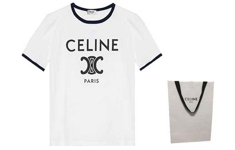 Shop (W) CELINE 标志印花白色短袖圆领休闲T恤。 2X872501F-01NB