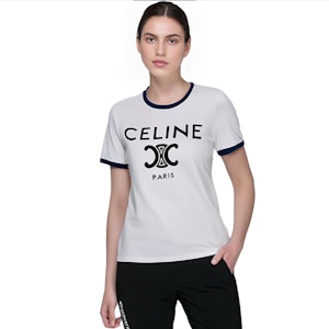 (W) CELINE 标志印花白色短袖圆领休闲T恤。 2X872501F-01NB 1