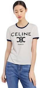 (W) CELINE 标志印花白色短袖圆领休闲T恤。 2X872501F-01NB 2