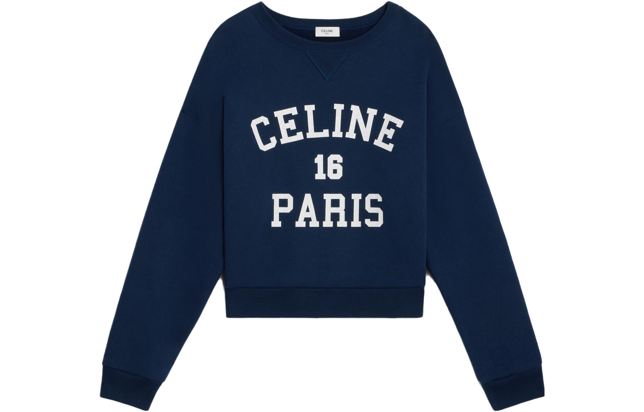 (Women) Celine Logo Print Navy Blue Crewneck Sweatshirt Long Sleeve Casual 2Y09E649W-07OW