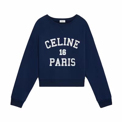 (Women) Celine Logo Print Navy Blue Crewneck Sweatshirt Long Sleeve Casual 2Y09E649W-07OW