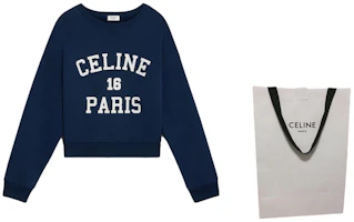 Shop (Women) Celine Logo Print Navy Blue Crewneck Sweatshirt Long Sleeve Casual 2Y09E649W-07OW