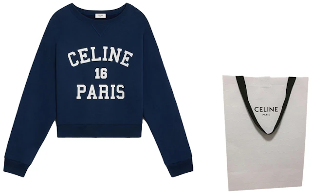 (W) Celine Logo 印花海軍藍圓領長袖休閒上衣 2Y09E649W-07OW Shop (W) Celine Logo 印花海軍藍圓領長袖休閒上衣 2Y09E649W-07OW