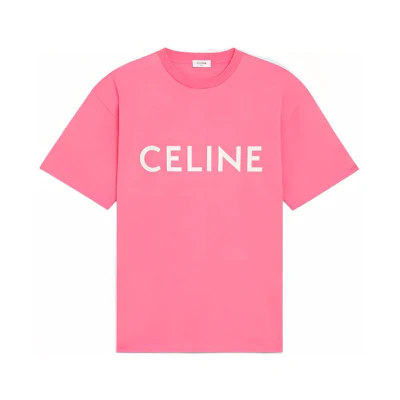(Women) CELINE Logo Print Relaxed Fit Pink Short Sleeve T-Shirt for Women SS22. 2X681671Q-25FE