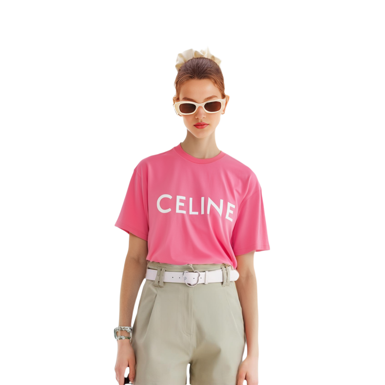 Shop (W) CELINE 女士粉色短袖Logo宽松版T恤 SS22. 2X681671Q-25FE