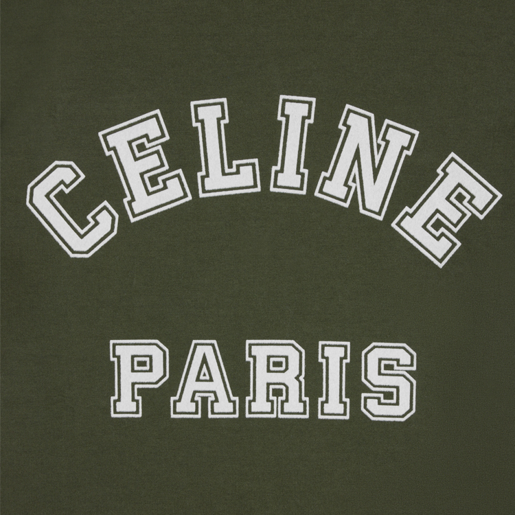 Purchase (W) CELINE Logo Cetak Baju-T Leher Bulat SS24 Regular Fit Hijau Khaki. 2X61J671Q-02IA