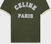 Sizing (W) CELINE Logo Cetak Baju-T Leher Bulat SS24 Regular Fit Hijau Khaki. 2X61J671Q-02IA