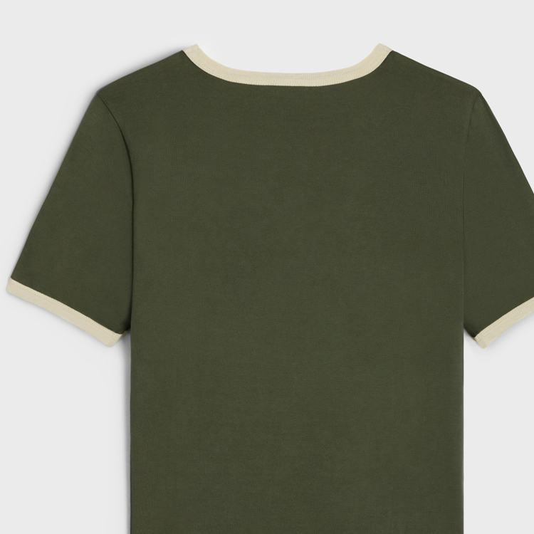 Cheap (W) CELINE Logo Cetak Baju-T Leher Bulat SS24 Regular Fit Hijau Khaki. 2X61J671Q-02IA
