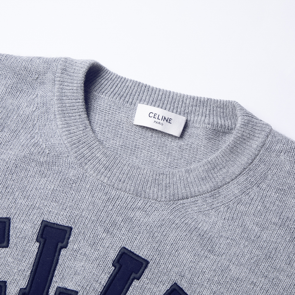 Sizing (W) CELINE Logo印花羊毛套頭毛衣 煙燻黑色 2A11V402P-10AN