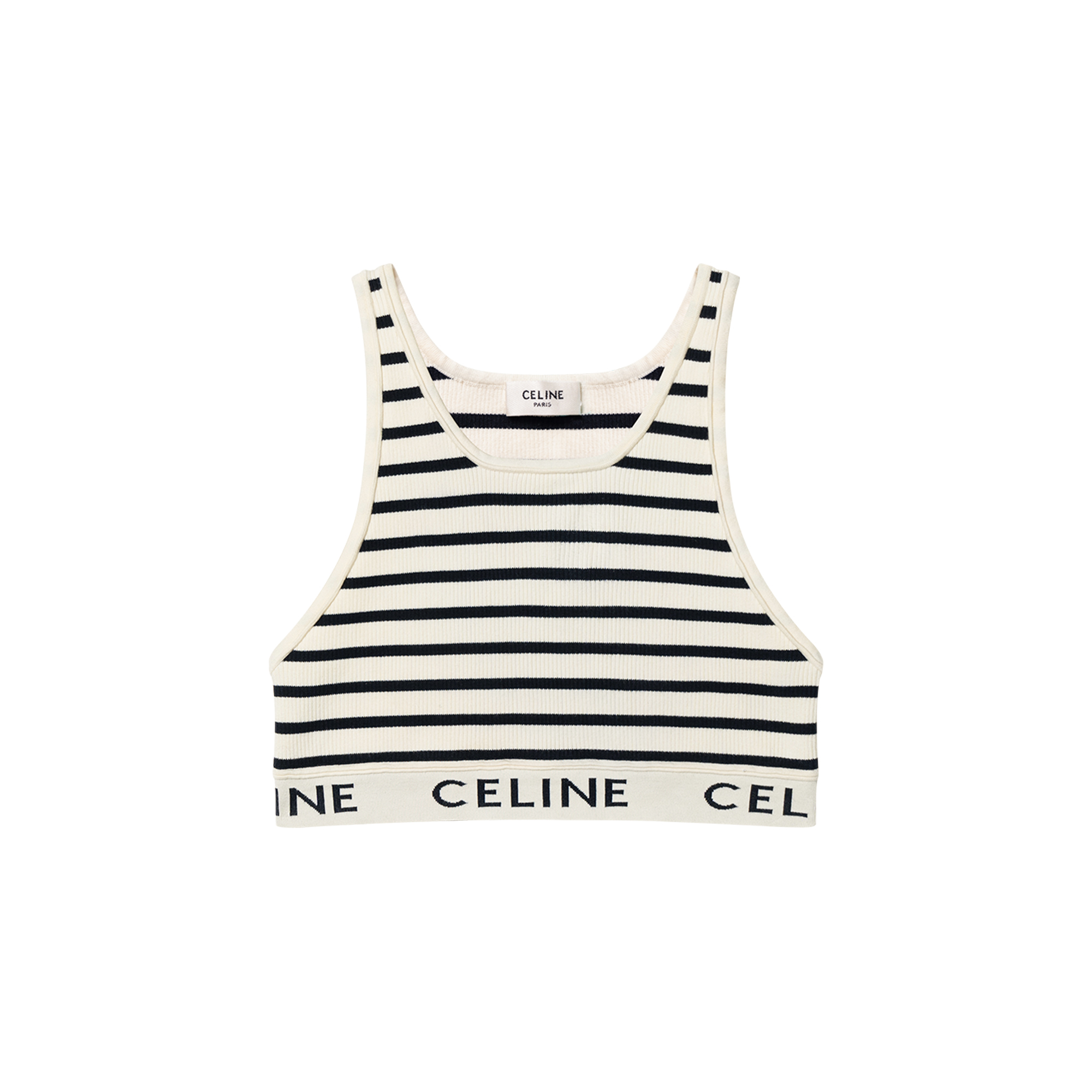 (Women) CELINE Logo Striped Knit Tank Top Cream White 2A22O372N-01CN