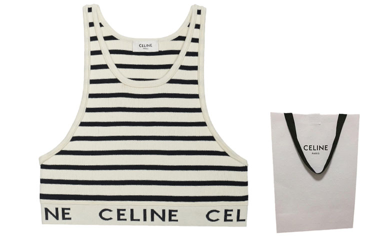 Shop (W) CELINE 标志条纹针织背心 米白色 2A22O372N-01CN