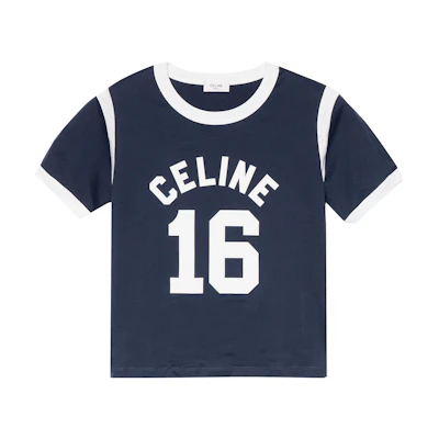 (Women) CELINE Logo T-Shirt FW22 Blue Crewneck Short Sleeve Tee. 2X54B671Q-07OW