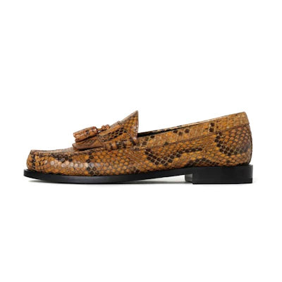 (W) CELINE Luco Loafers 'Ochre Patent Snakeskin Tassel'