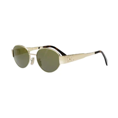 (Women) CELINE Oval Sunglasses for Women Gold with Engraved Temples. CL40235U5430N