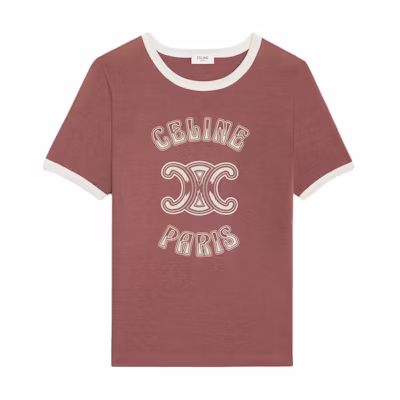 (Women) CELINE Paris Logo Printed Pink Short Sleeve Casual T-Shirt for Women. 2X97I671Q-25EL
