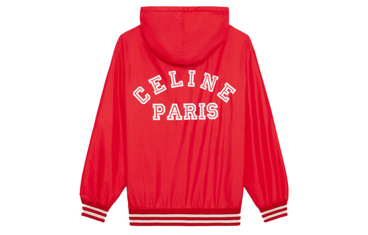 (Women) CELINE Paris SS21 Lightweight Nylon Windbreaker Hoodie Jacket Women Red 2W370495M-27ED