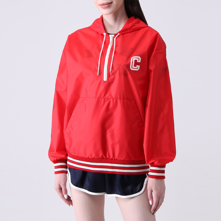 Shop (W) CELINE Paris SS21 Jaket Hoodie Nipis Nylon Wanita Merah 2W370495M-27ED