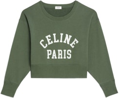 (Women) CELINE Paris SS22 Logo Print Cropped Sweatshirt Olive Green. 2Y703670Q-31OW (Women) CELINE Paris SS22 Logo Print Cropped Sweatshirt Olive Green. 2Y703670Q-31OW