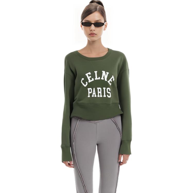Details for (W) Sudadera Recortada CELINE Paris SS22 Logo Impreso Verde Oliva. 2Y703670Q-31OW