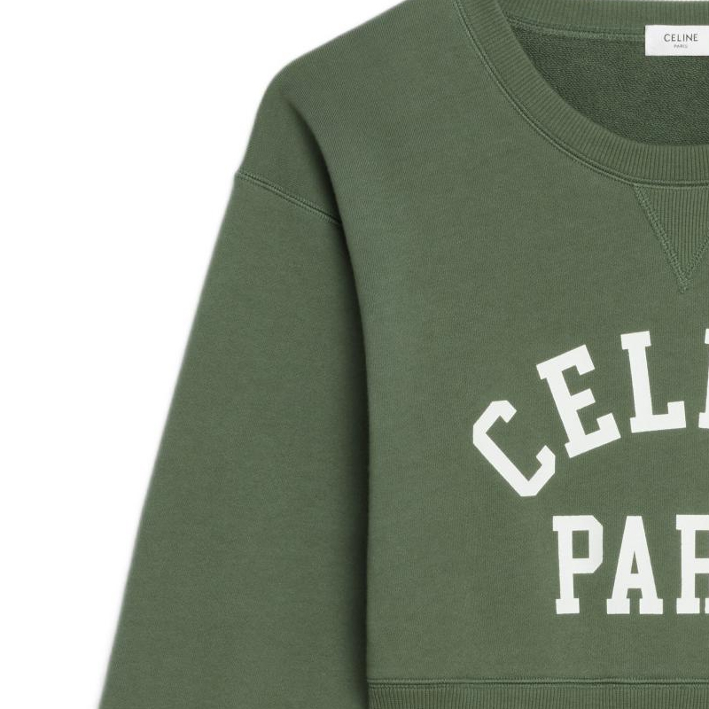 Sizing (W) Sudadera Recortada CELINE Paris SS22 Logo Impreso Verde Oliva. 2Y703670Q-31OW