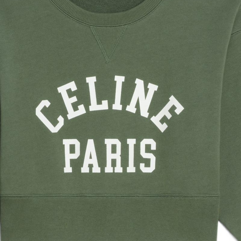 Cheap (W) Sudadera Recortada CELINE Paris SS22 Logo Impreso Verde Oliva. 2Y703670Q-31OW