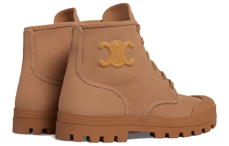 Shop Celine Patapans 人造皮綁帶戶外靴 女款 黃褐色