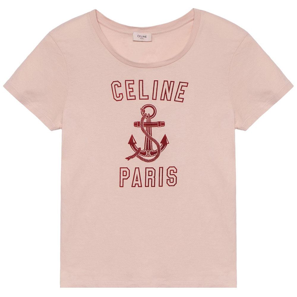 (Women) CELINE Pink Crewneck T-Shirt with Letter Logo Print. 2X586114L-24BU