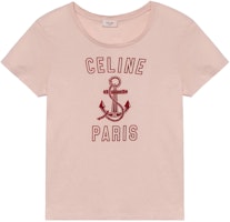 (Women) CELINE Pink Crewneck T-Shirt with Letter Logo Print. 2X586114L-24BU (Women) CELINE Pink Crewneck T-Shirt with Letter Logo Print. 2X586114L-24BU