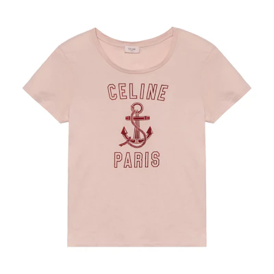 (Women) CELINE Pink Crewneck T-Shirt with Letter Logo Print. 2X586114L-24BU