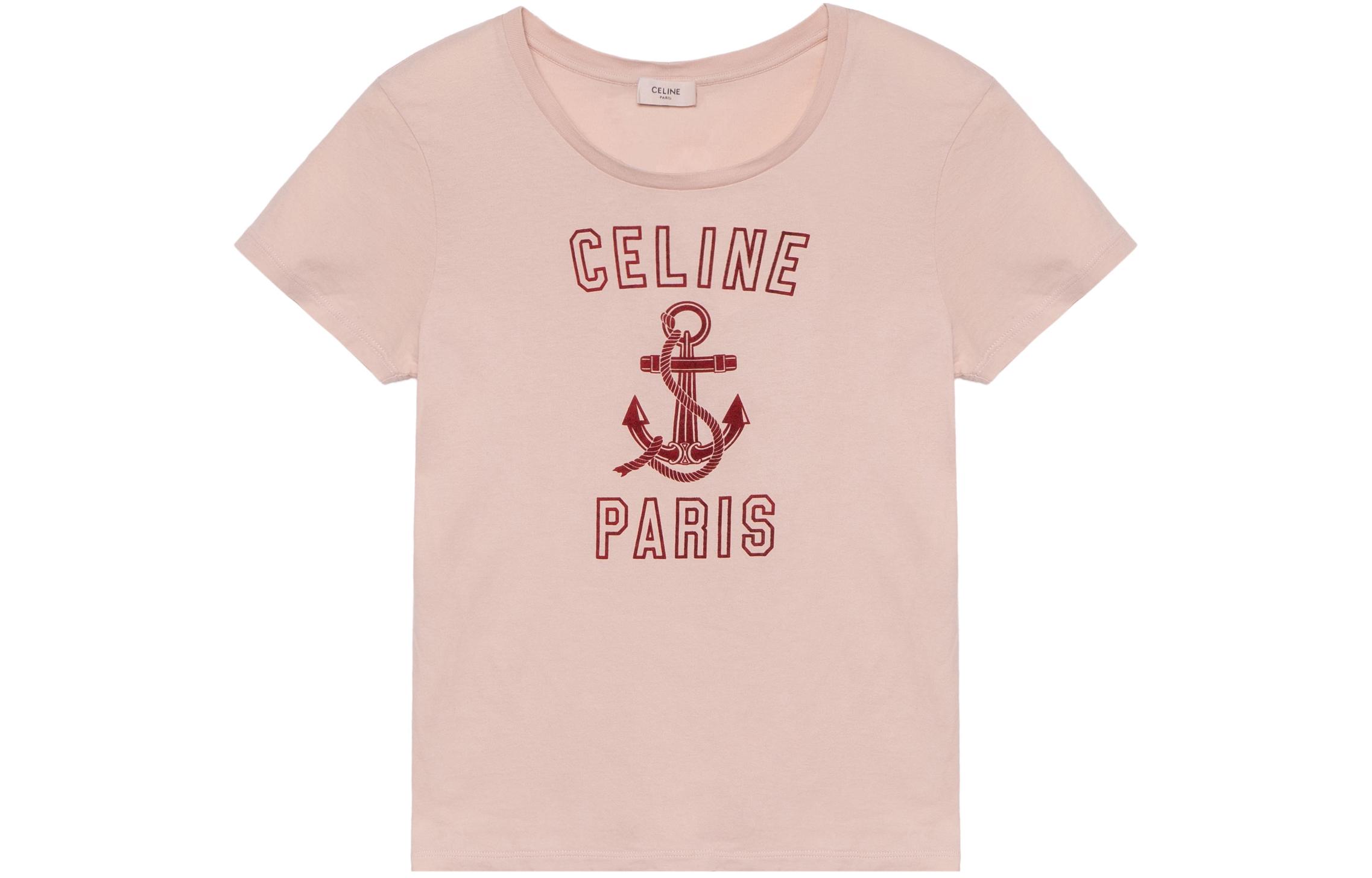 Order (W) CELINE Kaos Crewneck Pink dengan Cetakan Logo Huruf. 2X586114L-24BU