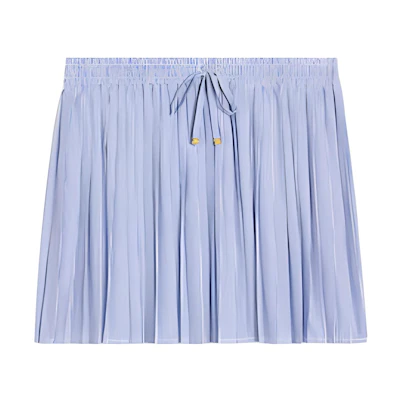(Women) CELINE Pleated Striped Cotton Tie-Waist Casual Short Skirt Light Purple Women 2J622869T-01XY