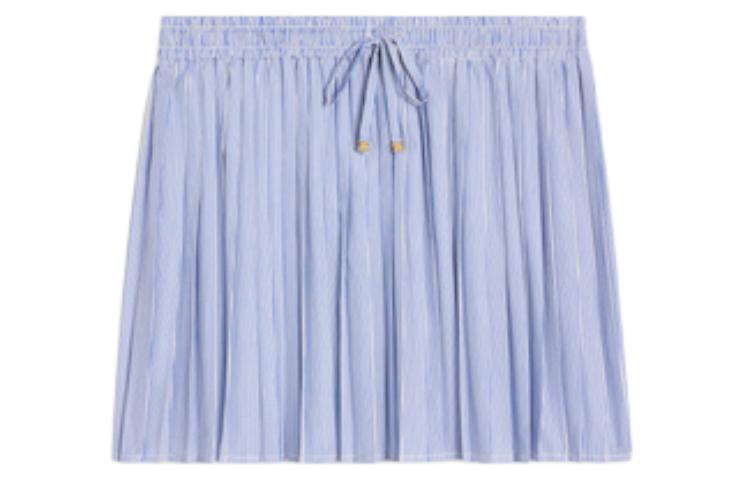 Order (W) 셀린 주름 스트라이프 코튼 타이 웨이스트 캐주얼 숏 스커트 라이트 퍼플 여성 2J622869T-01XY