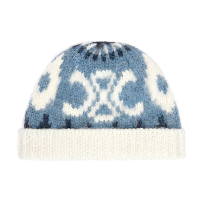(Women) CELINE Printed Wool Knit Beanie for Women - Blue. 2AV3A919T07BL