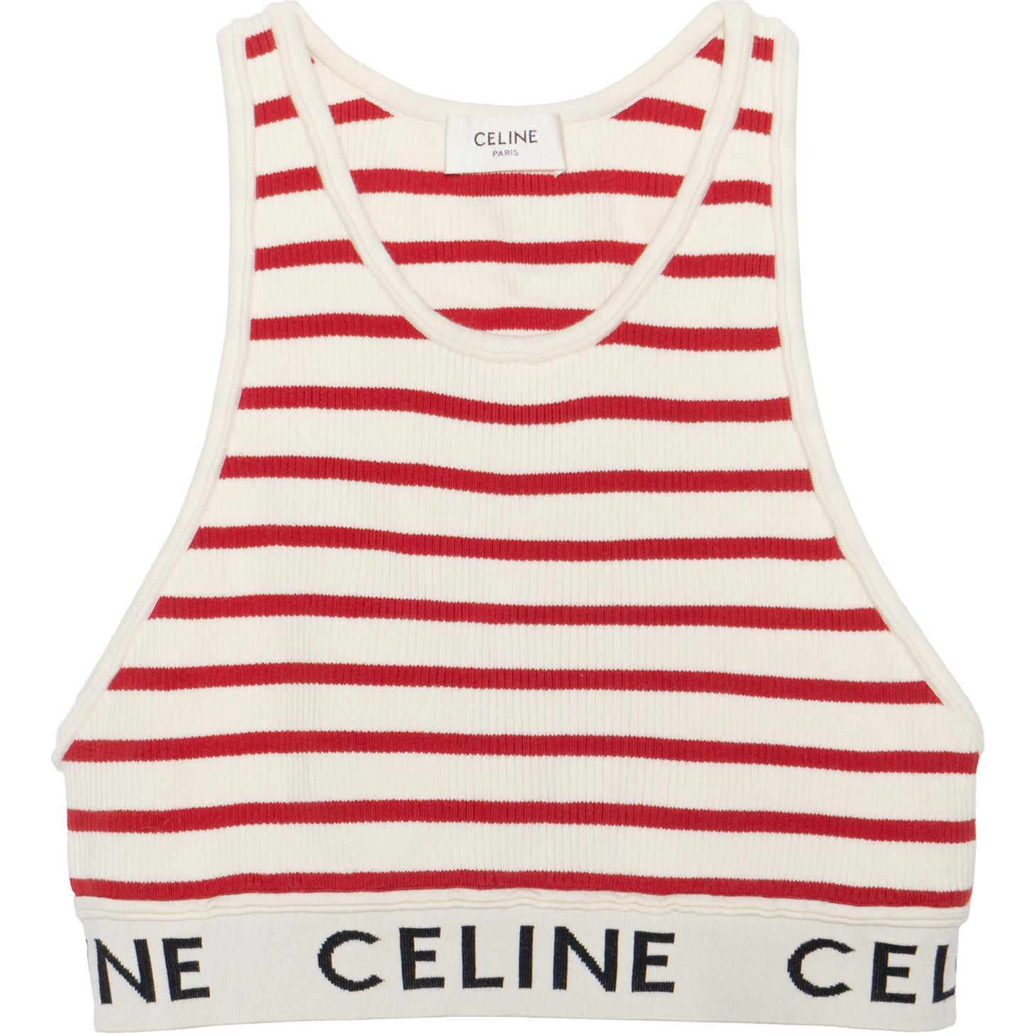 (Women) CELINE Red Knit Striped Tank Top with Logo. 2A22O372N-01CE