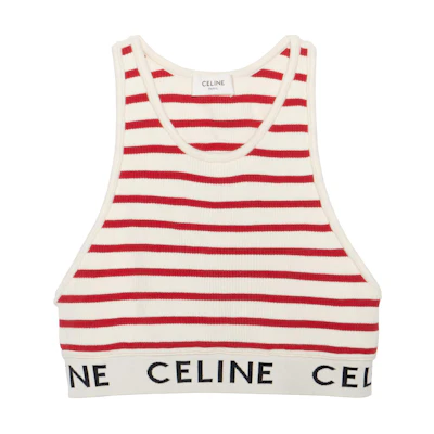 (Women) CELINE Red Knit Striped Tank Top with Logo. 2A22O372N-01CE